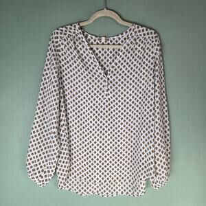 Pleione Womens Diamond Print V-Neck Blouse Top Large Career Office Geometric